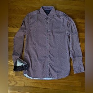 Ted Baker men’s 4 patterned long sleeve button shirt. White/maroon
